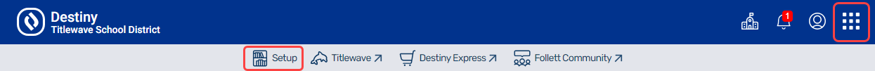 Destiny header with Setup options highlighted.
