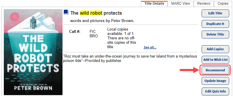 Title Details with Recommend button highlighted.