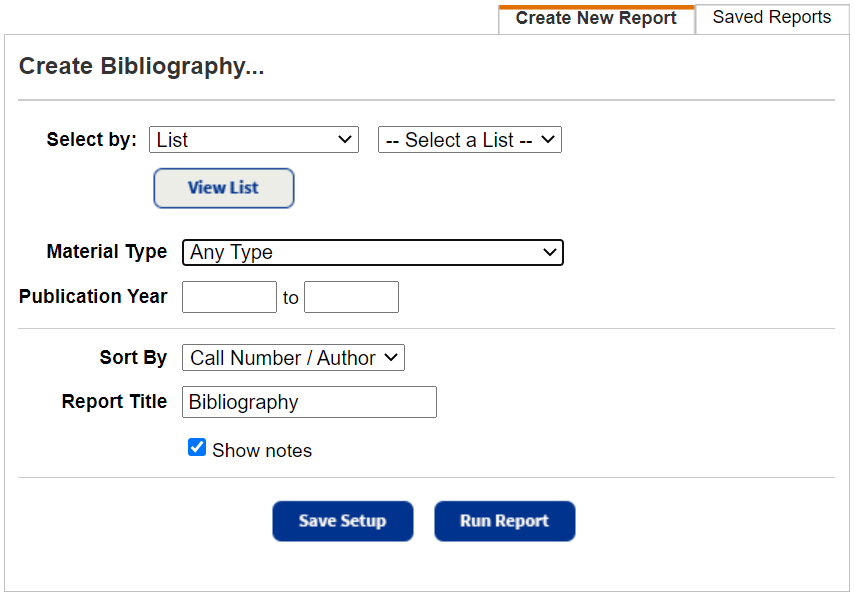 Bibliography report page.