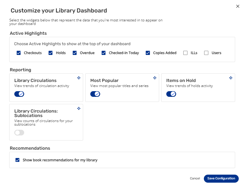 Customize your Library Dashboard configuration.