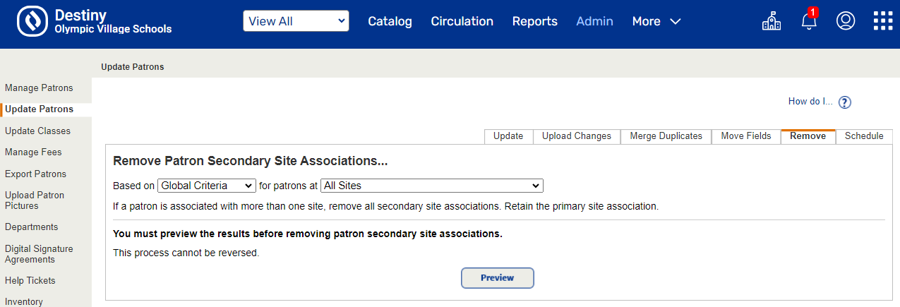 District Update Patrons page Remove sub-tab