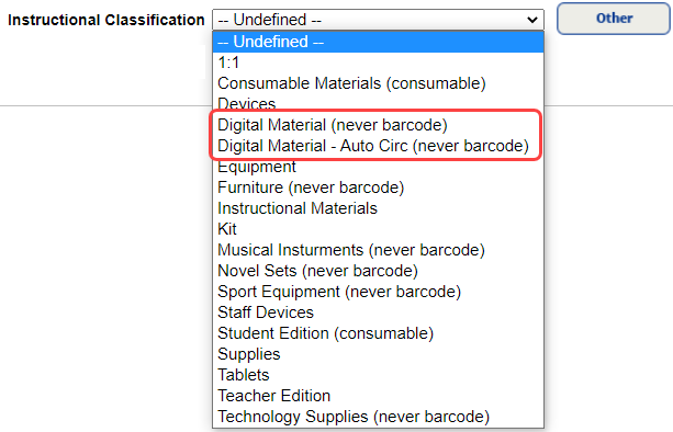 Classification Instructional Program Code Add a resource description record (Resource Manager)