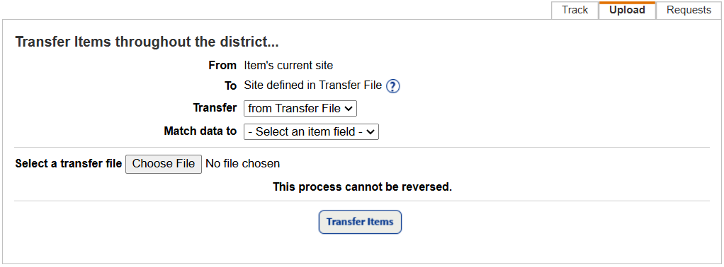 Transfer Resources Upload sub-tab with Transfer from Transfer File selected.