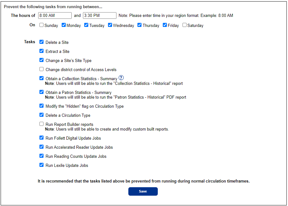 District Tasks page.