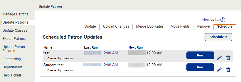 District Update Patrons page Schedule sub-tab